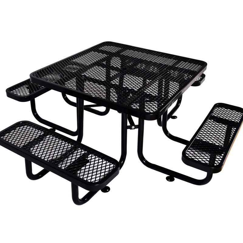 46" Square Black Steel Outdoor Picnic Table - For Trips, Camping, And Fishing Ideal Camping Picnics, Fun Time, Black