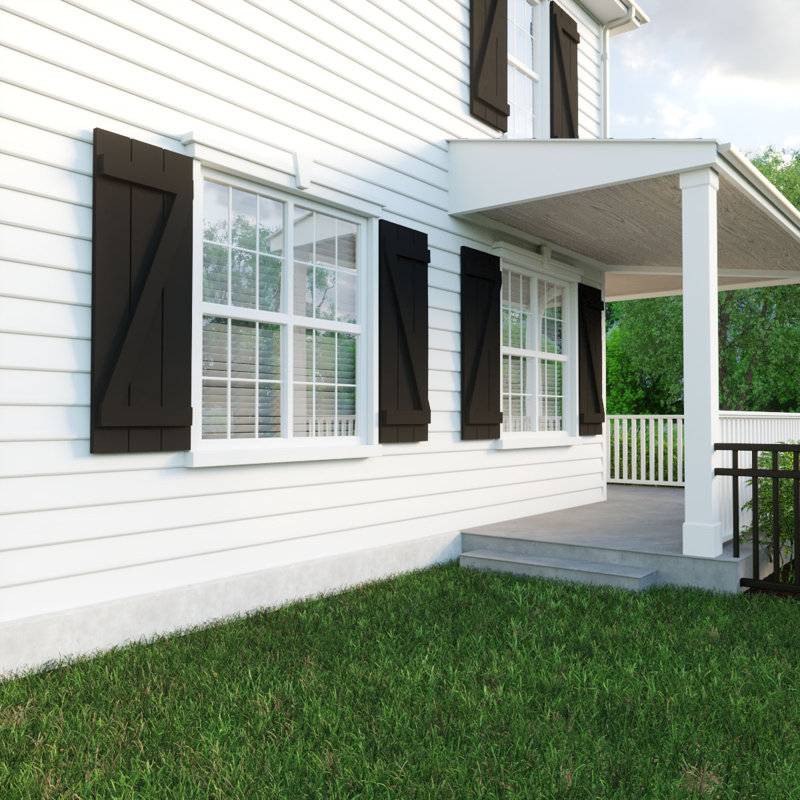 Primed Tan 28" Rustic Faux Wood Board-n-Batten Shutters