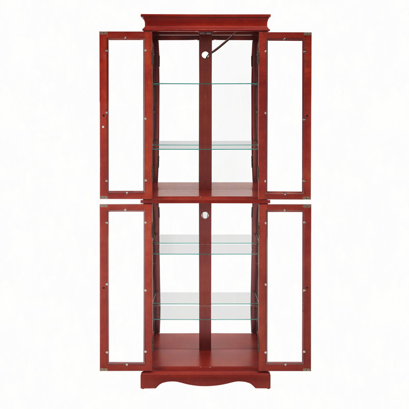 Vitrine lumineuse en verre avec cadre en bois, Rouge