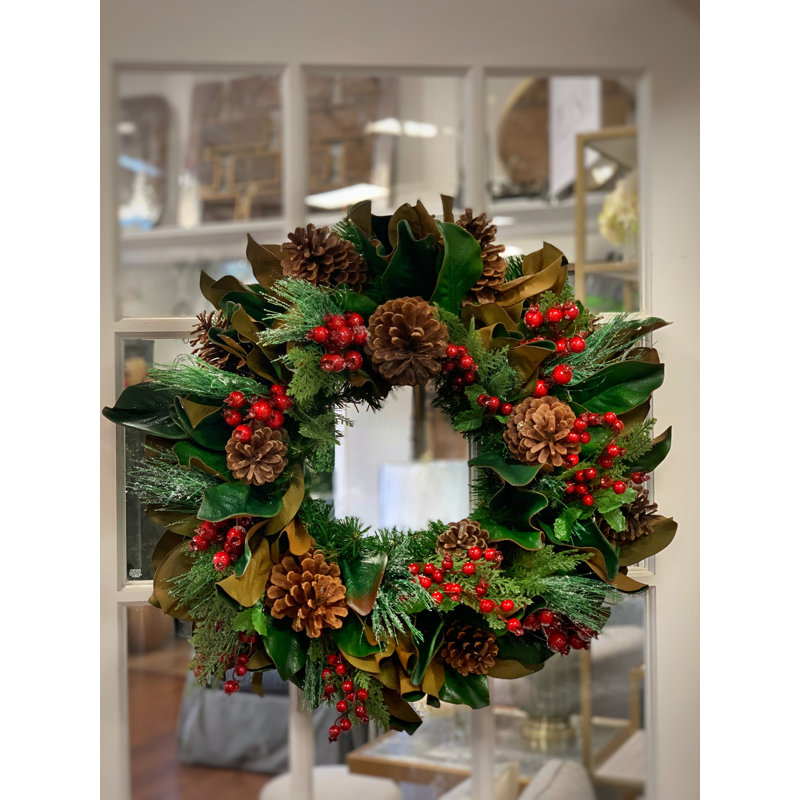 Evergreen Wreath With Berries And Pinecones
