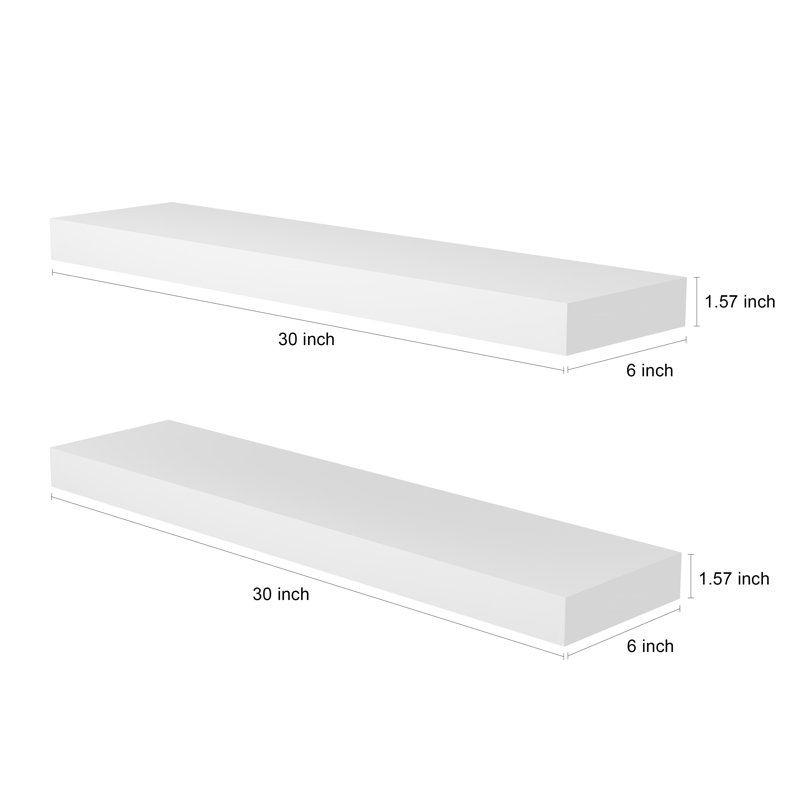 2 Piece Solid Wood Floating Shelf, 1.57" H x 30" W x 6" D, Natural Wood