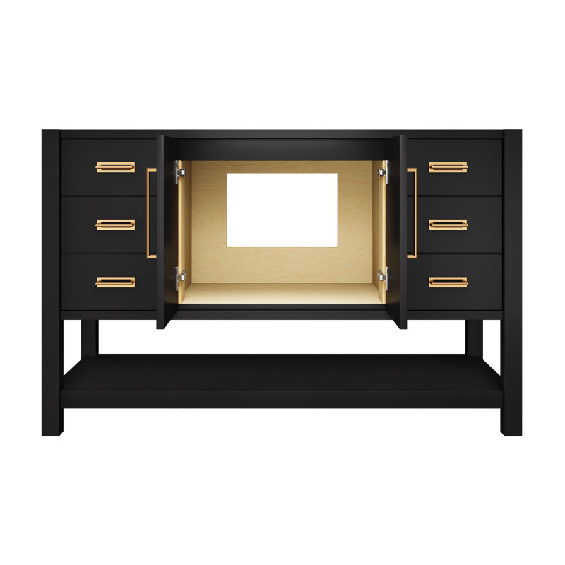 Meuble-lavabo simple très large Kiawah, Noir, Or satiné, 54"