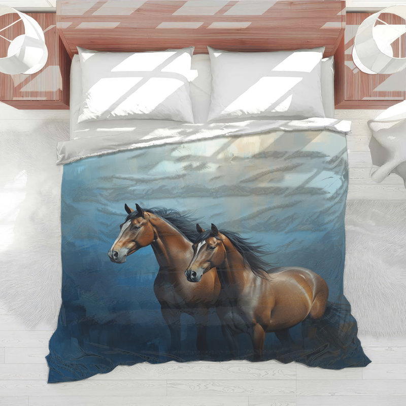 Bay Horses Blue Background Comforter, Twin Extra Long