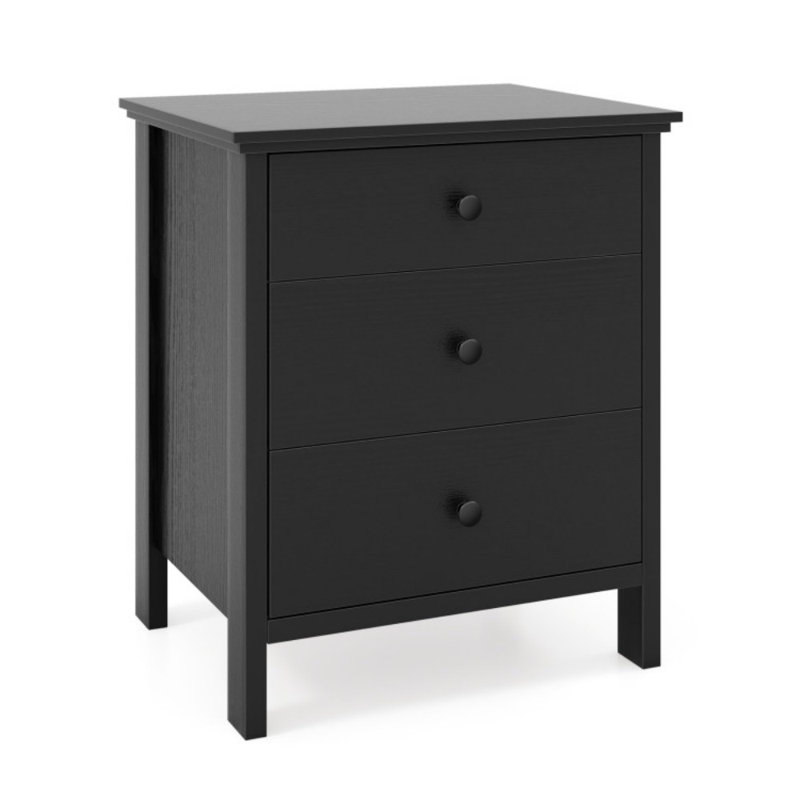 3-Drawer Wooden Nightstand Modern Bedside Table, Black