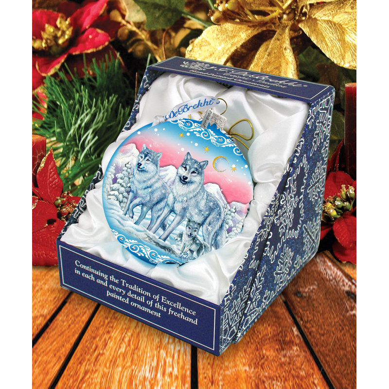 Ornement en forme de boule Holiday Splendor, H 5,5 po x l 5 po x P 5 po, Loup blanc