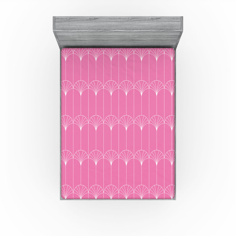 Art Deco Fitted Sheet, Queen Fitted Sheet, Pink/White Abstract