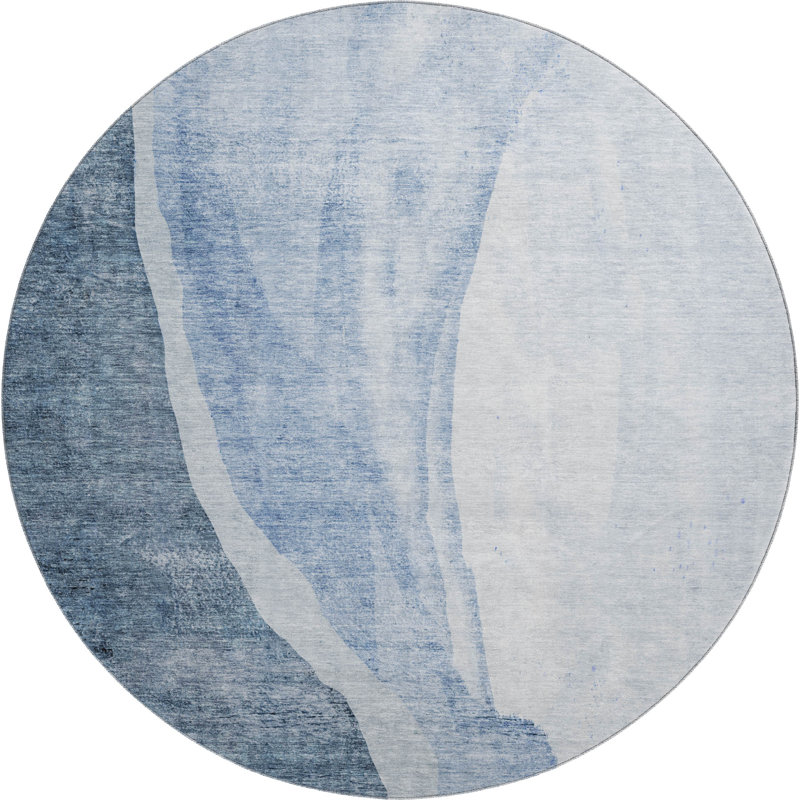 Premium Machine Washable Prisco Blue Rug, Round 8'
