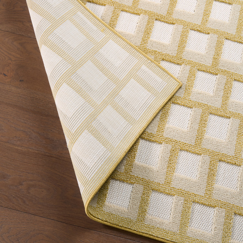  Tapis jaune à motif géométrique Aveline ALI08 (7 pi 6 po x 9 pi 6 po), Rectangle 9 pi 6 po x 7 pi 6 po