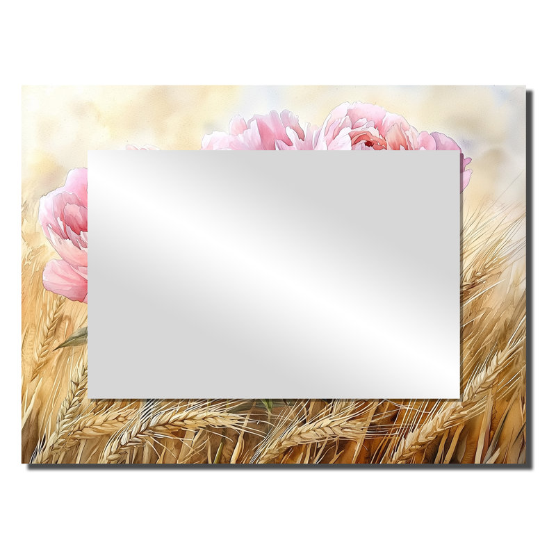Peonies In The Wheatgrass Field II - Floral Decorative Mirror Wall Art - Printed On Metal, 24" x 32"