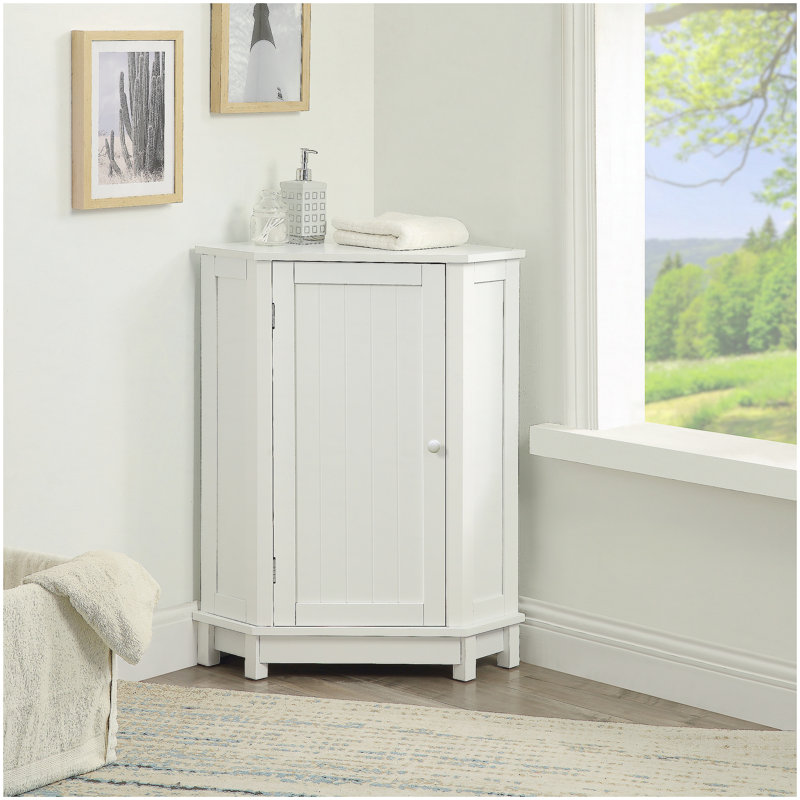 Armoire de rangement blanche en coin avec tablette réglable, Blanc