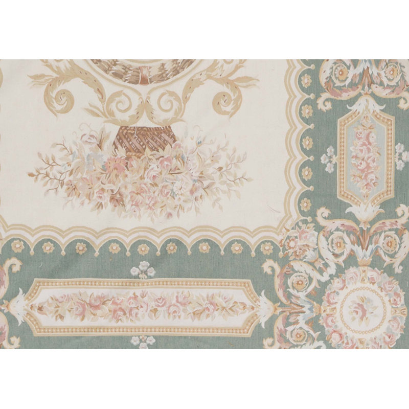Tapis vert et brun clair de haute qualité noué à la main