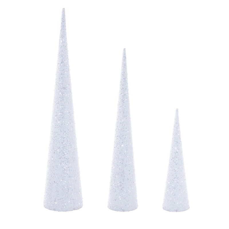 Ensemble de 3 arbres à cône blanc 15 po / 24 po / 30 po Vickerman, Blanc