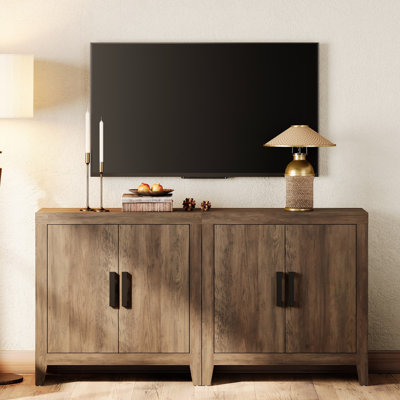Farmhouse TV Stand For Tvs Up To 65 Inch, Rustic Wood Entertainment Center & Media Console With 4 Storage Doors, Accent Cabinet For Living Room, Hallw by Latitude Run