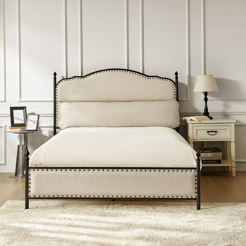 Lit plateforme tapissier Alaja, Beige