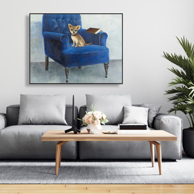 Chihuahua on Blue Armchair - Framed Canvas Home Decor