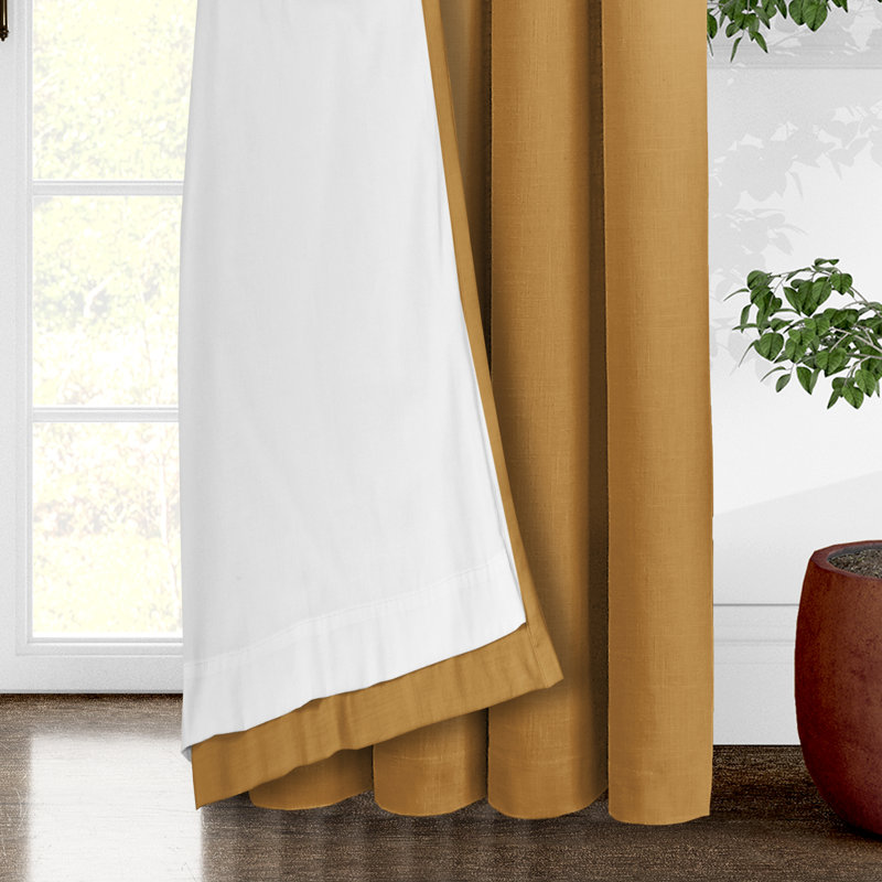 Elsie Linen Look Grommet Drapery Panels Pair, 50"W x 84"L, Gold