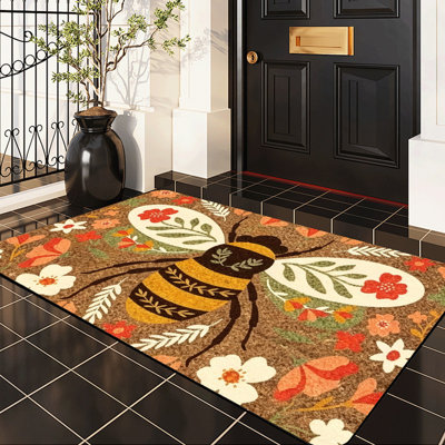  Non-Slip Indoor Outdoor Door Mat, 24"x36",vintage bee floral