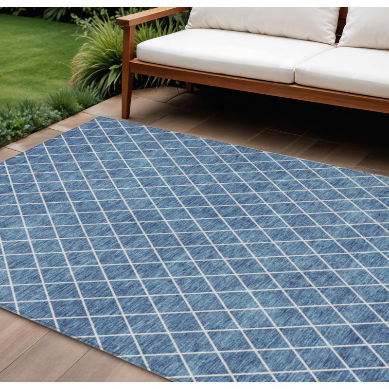 Tapis intérieur lavable à motif géométrique bleu denim 9 pi x 12 pi