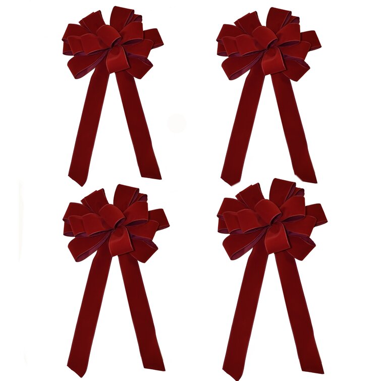 4 Loop Indoor/Outdoor Velvet Christmas Hand-Tied Bows, Sold By the