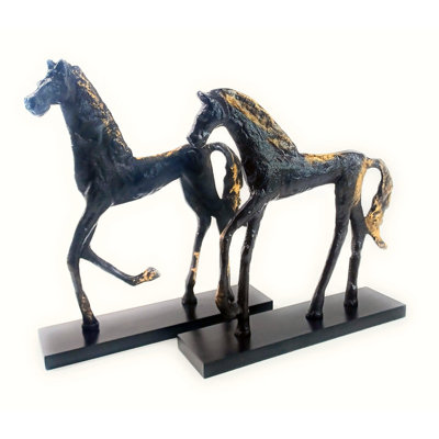 Horses on the range bronze and gold pair cast aluminum