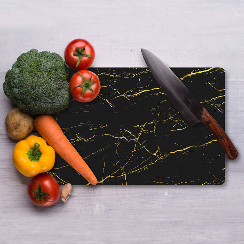 Planche à découper en verre trempé de qualité supérieure 11,8 po x 15,7 po Flourish | Pieds en silicone antibactériens, faciles à nettoyer et antidérapants | 100% verre durable, épaisseur: 0,16 pouce | Idéal pour la préparation de la cuisine, une solution de cuisson sécuritaire et élégante
