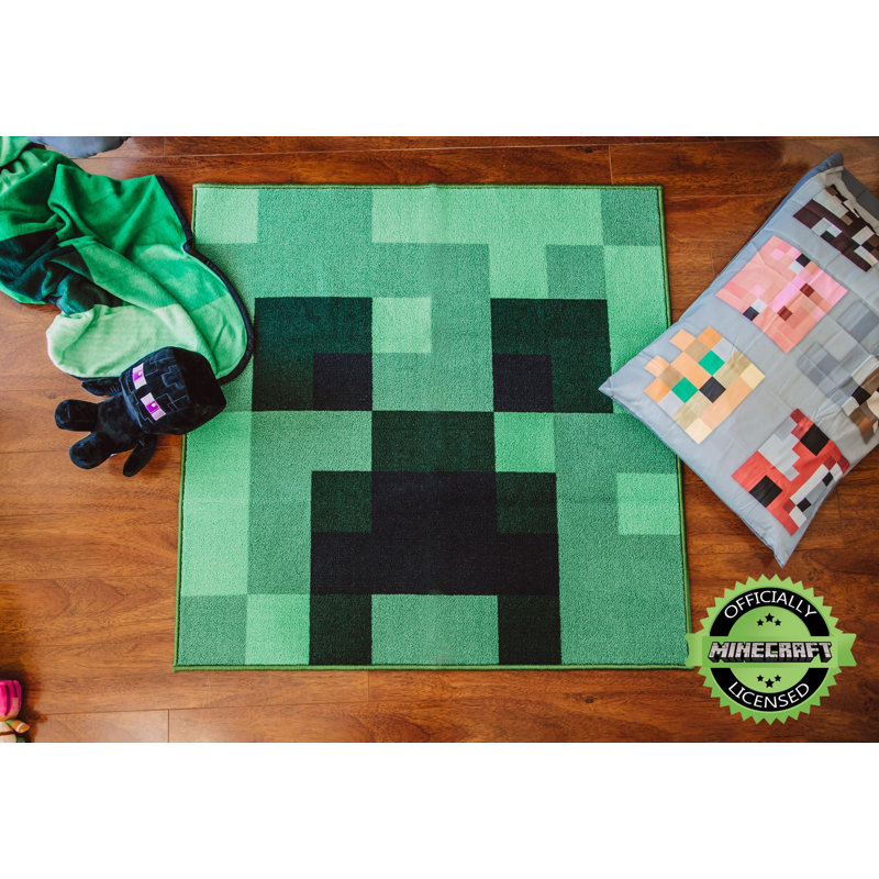 Minecraft Green Creeper Square Area Rug, Square 3'3" x 3'3"