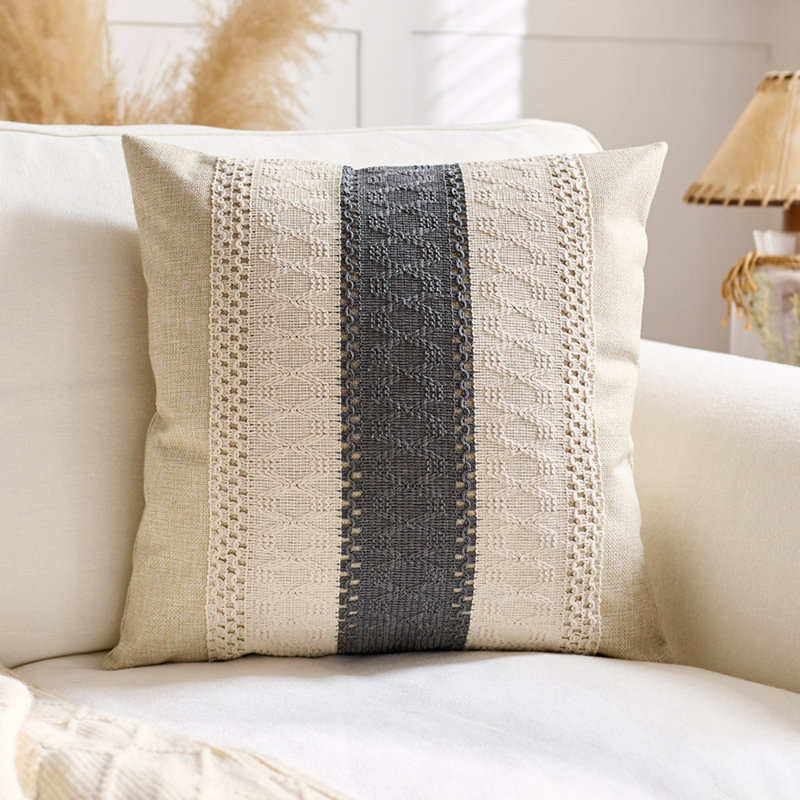 Housses de coussin décoratives à rayures bohèmes 18 x 18 pouces, Rayé gris