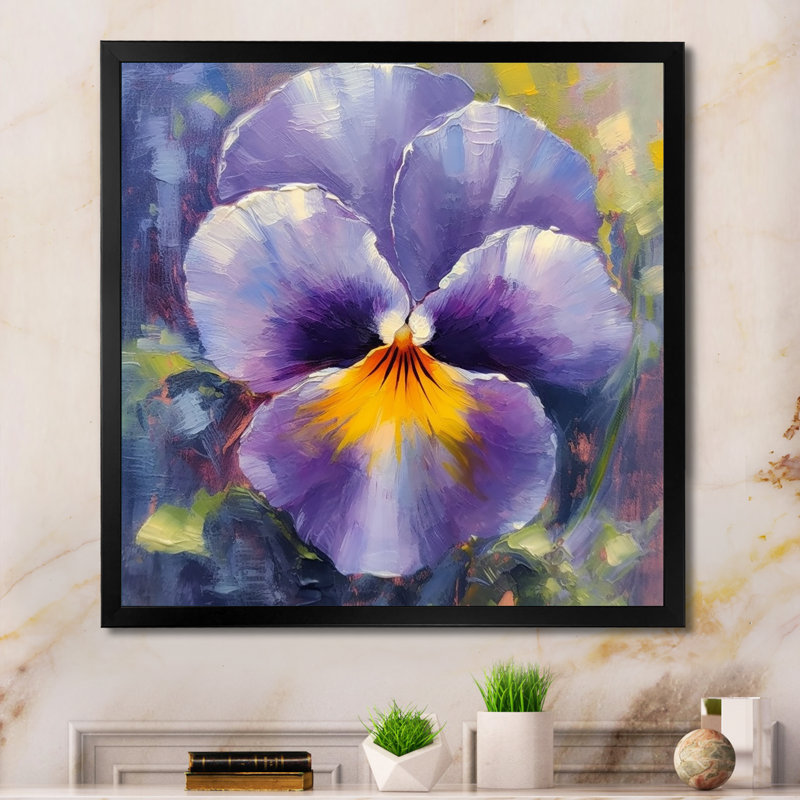 Natures jaunes mauves, pensées I, Cadre simple noir, H 30 po x l 30 po x P 1 po