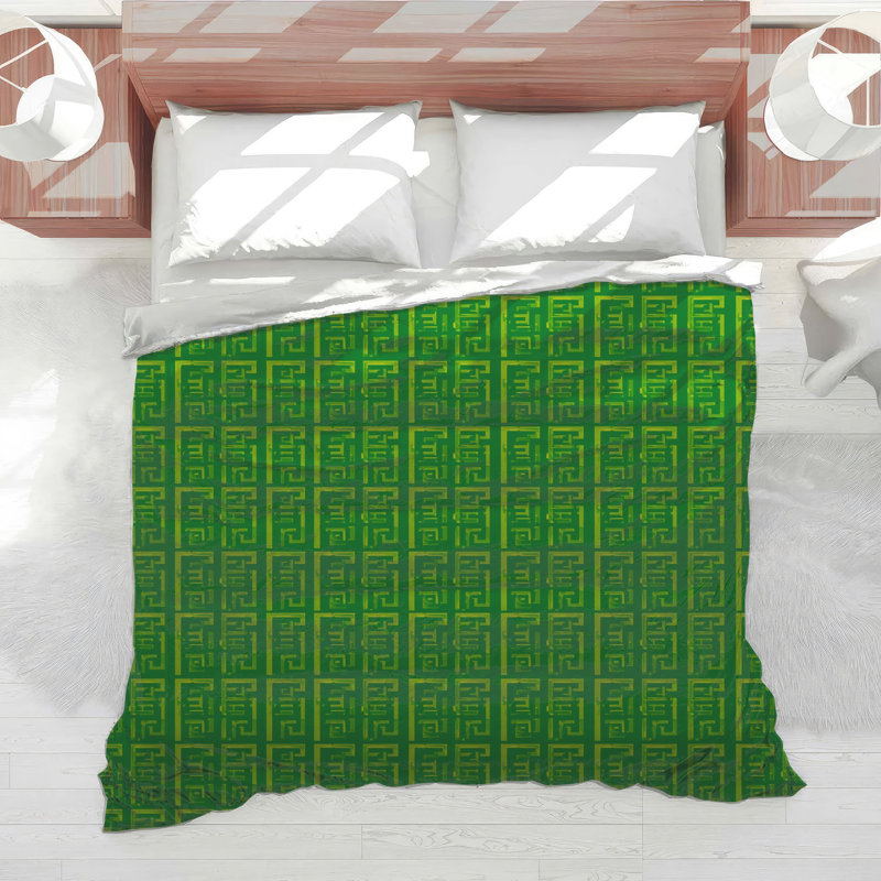 Édredon vert à motif géométrique, Grand lit