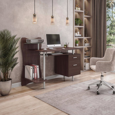 Stylish Computer Desk With Storage, Chocolate