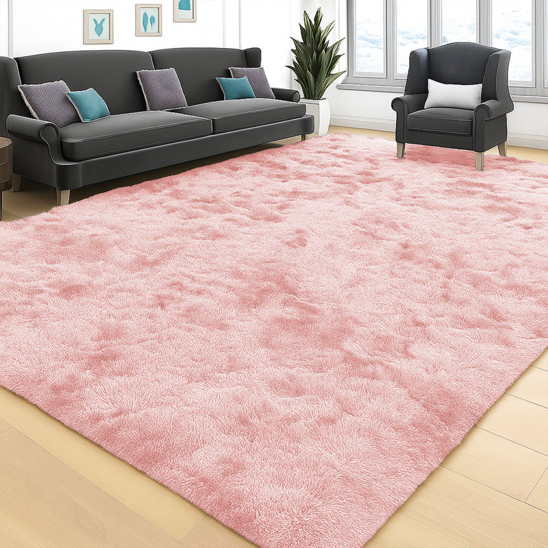 Non-Slip Plush Shaggy Pink Rug/Carpet, Rectangle 160 x 230 cm