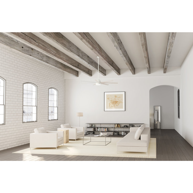 70" Phenomenon 7 - Blade Smart Standard Ceiling Fan with Pull Chain and Light Kit Included, Matte White