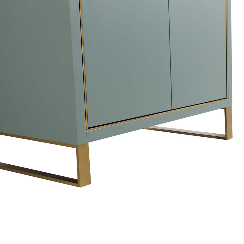 Ensemble de meuble-lavabo simple autoportant 30 po avec plateau en pierre Gesa, Vert menthe, Laiton satiné