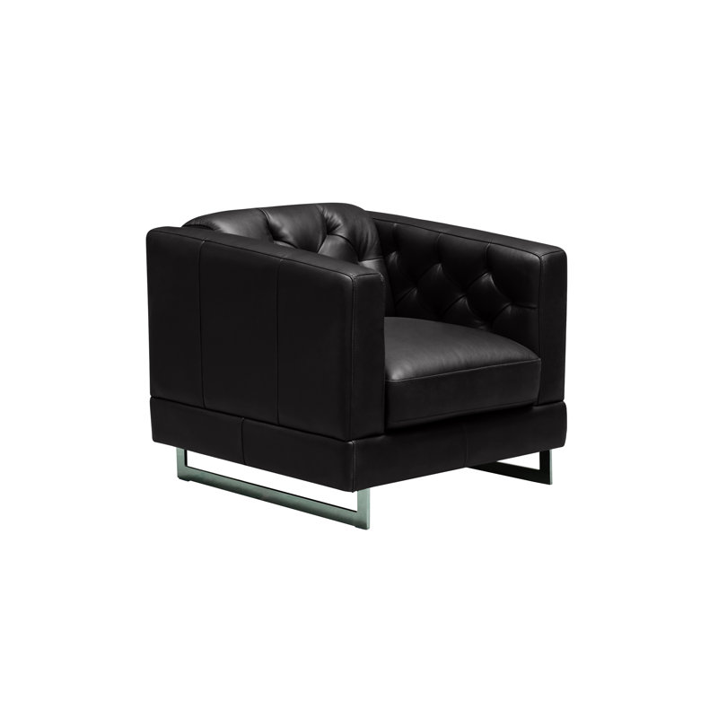 Zakara Upholstered Armchair, Black Genuine Leather
