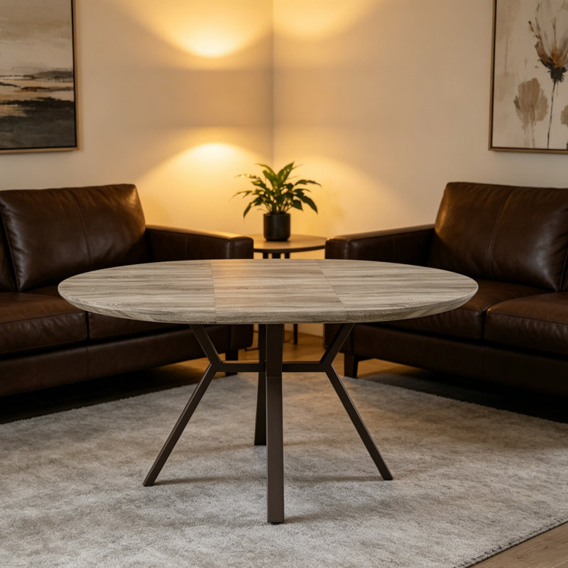 43.2"-59.1" Round Dining Table, Mid-century Round Kitchen Table For 4-6 Person, Modern Leisure Coffee Table, Gray