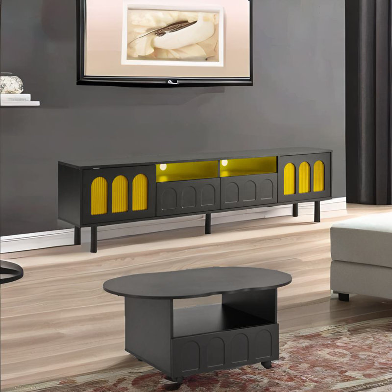 Tv Stand And Coffee Table Set Of 2, Black