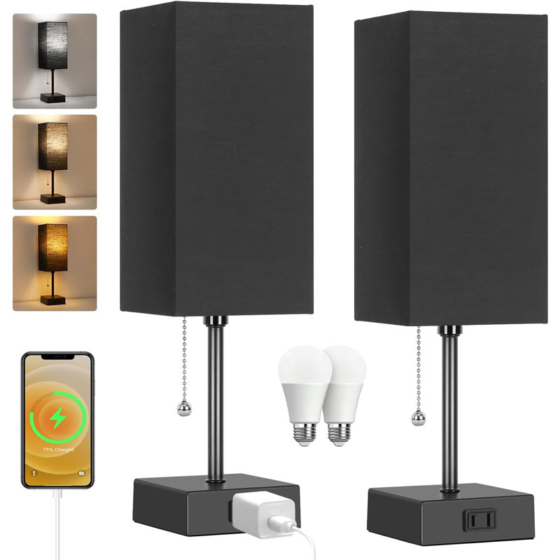 Ensemble de 2 lampes de table pour la chambre à coucher, à intensité variable 3 couleurs 15 po, avec chaînette et prises de courant, 2 ampoules incluses