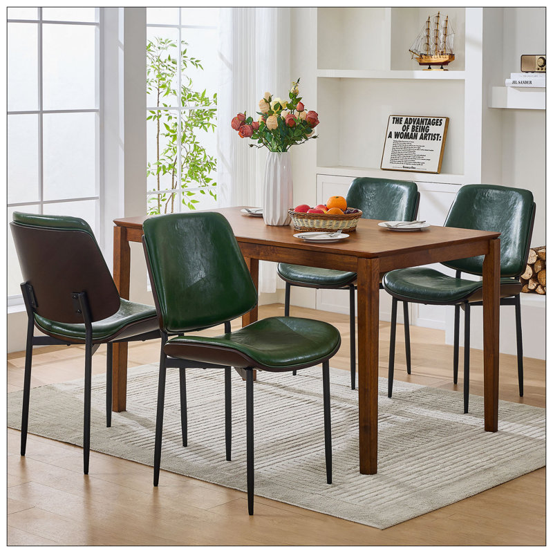 Ensemble de 2 chaises de salle à manger de style Mid-Century en similicuir rembourré, en bois de noyer, avec des pieds réglables en métal