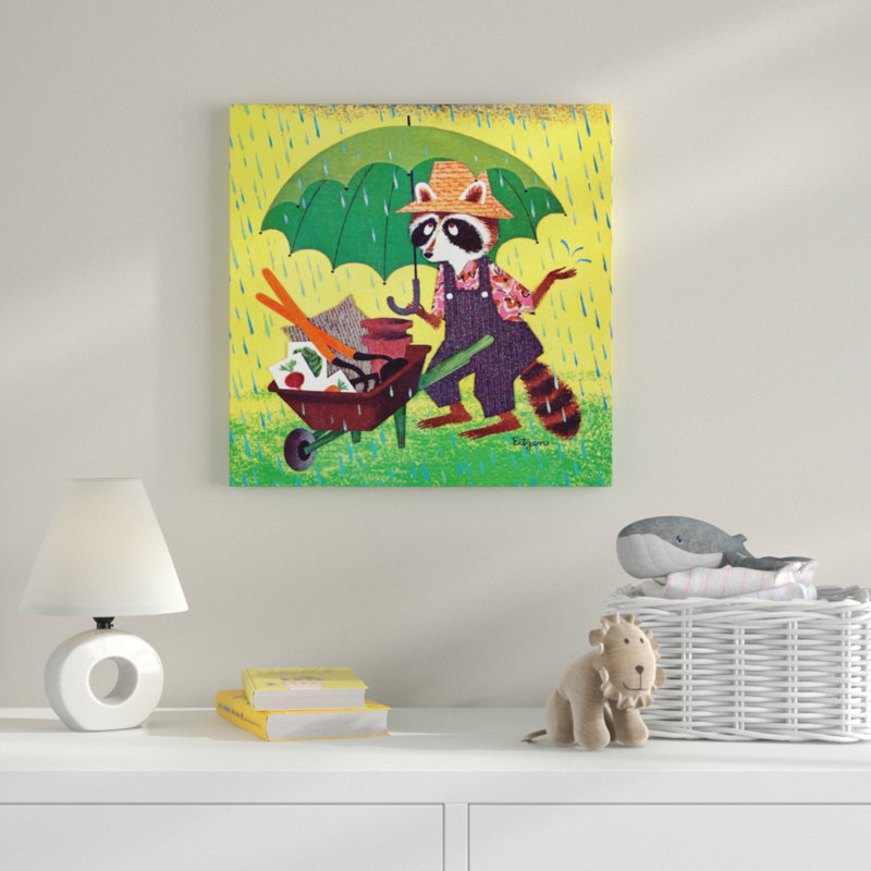 Raccoon With Umbrella - Wrapped Canvas Print, 61cm H x 61cm W