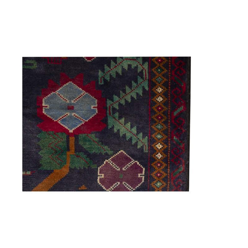 Tapis noir / vert / rouge noué à la main de haute qualité