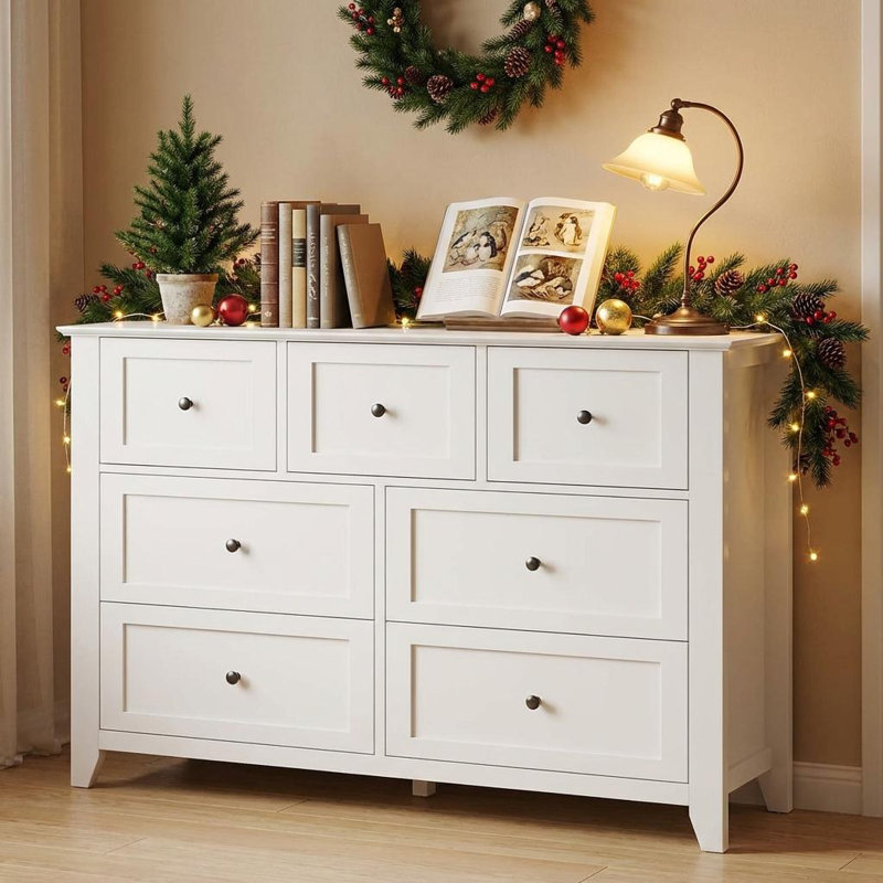 Dresser with 7 Deep Drawers for Bedroom, Modern Simplist Wood Storage Chest with Gold Handles, Oversize Organizer for Closet, Hallway, Living Room, Entryway