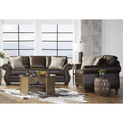 Leinster Faux Leather Upholstered Nailhead Sofa And Loveseat Set by Darby Home Co
