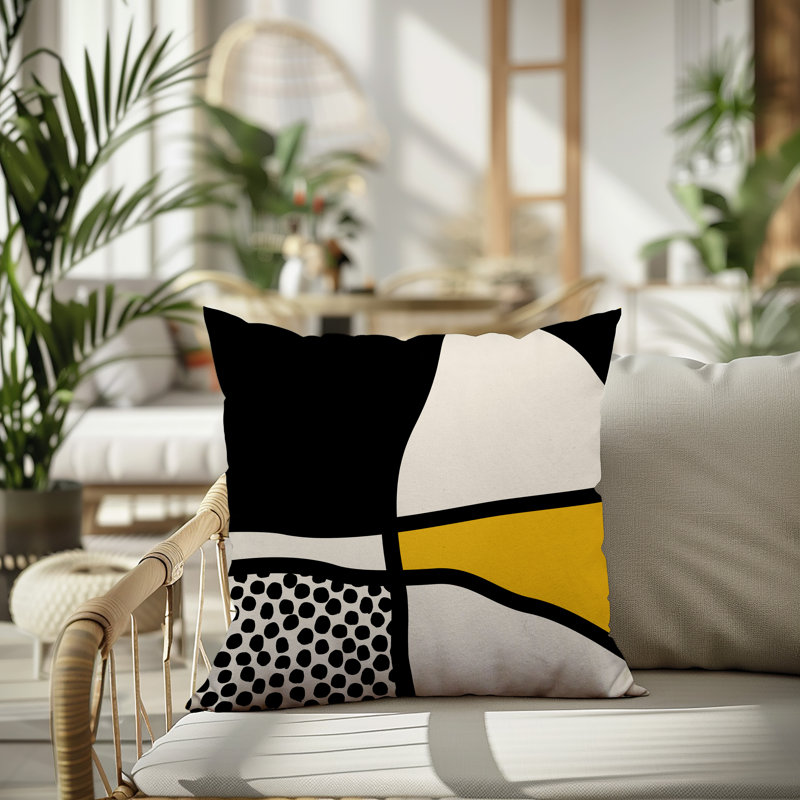 Oreiller carré réversible intérieur / extérieur Vie Abstract, H 19 po x l 19 po, Jaune