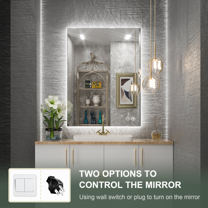 Sirard Frameless LED Lighted Bathroom Vanity Mirror Dimmable Anti Fog Wall Mirror, 28" x 20"