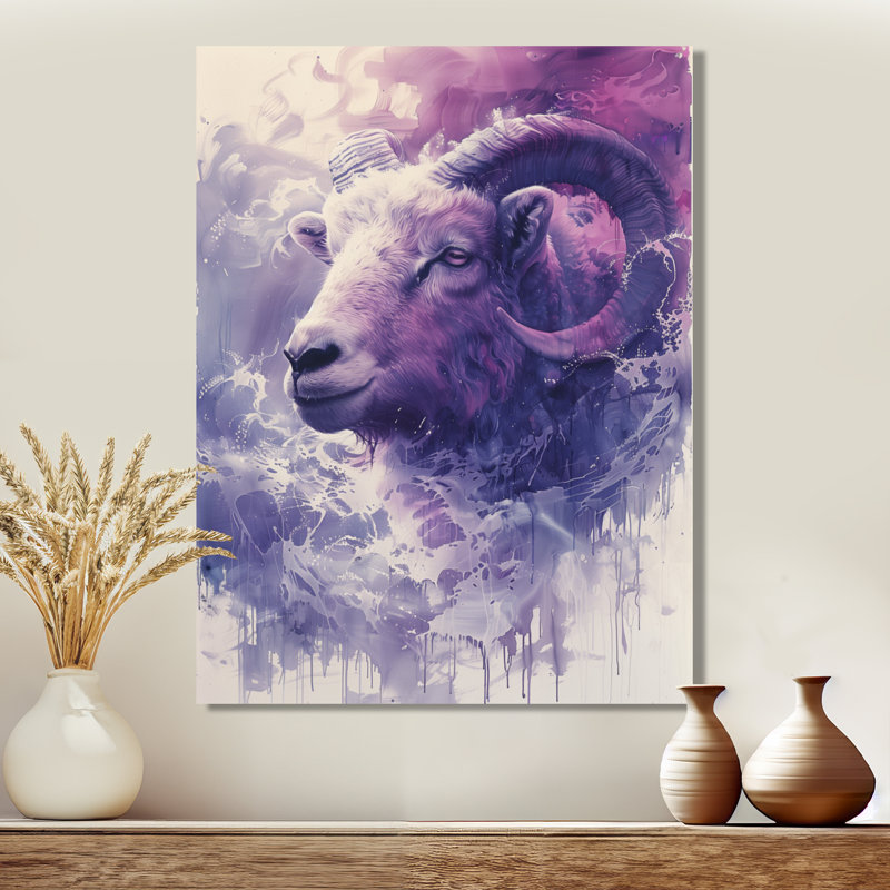 «Purple Ram Spirit Tranquility - Ram Animals», art mural, H 44 po x l 34 po x P 1,5 po, Toile tendue