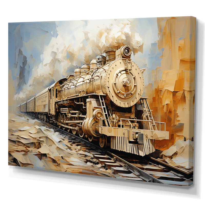 Rêve de train rétro blanc sur toile, H 24 po x l 32 po x P 1 po, Toile tendue