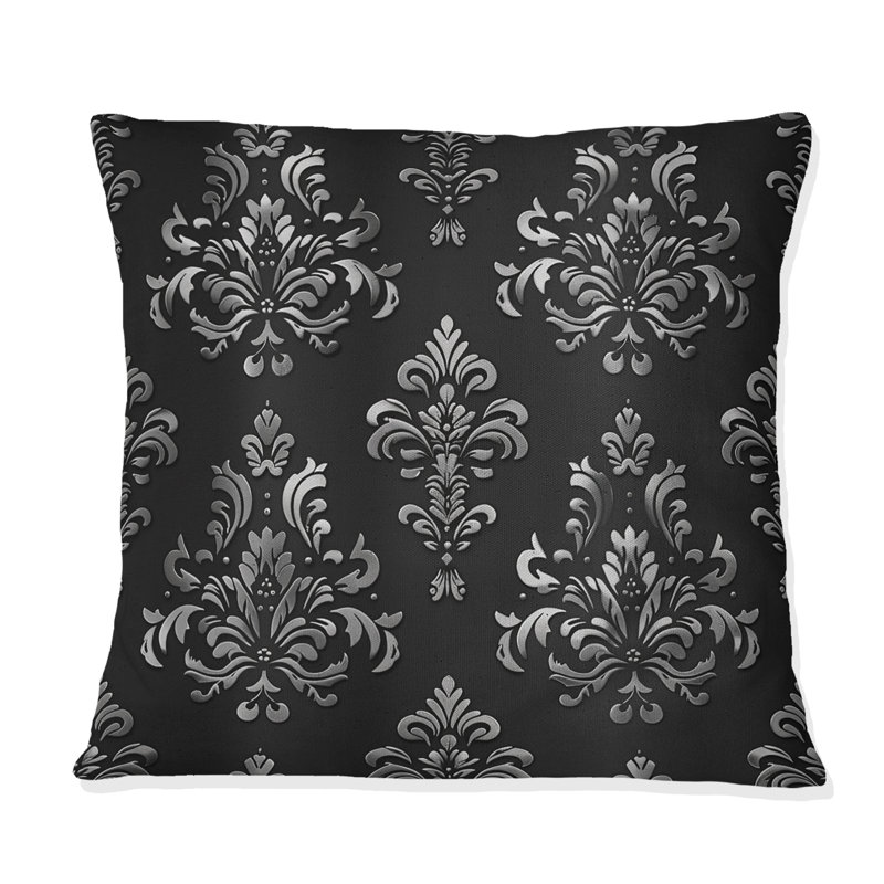 Coussin Damask Floral Glamour I - Glam, H 18 po x H 18 po, Noir, noir, noir, noir