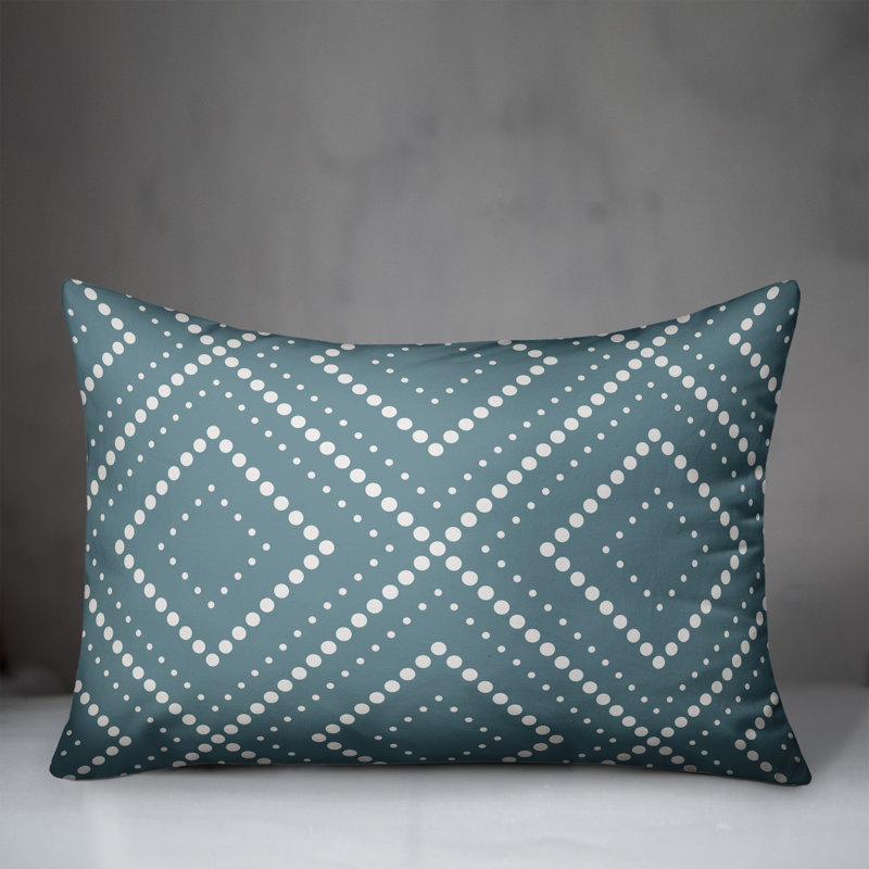  Dotted Diamond Lumbar Pillow, Sea Green/White