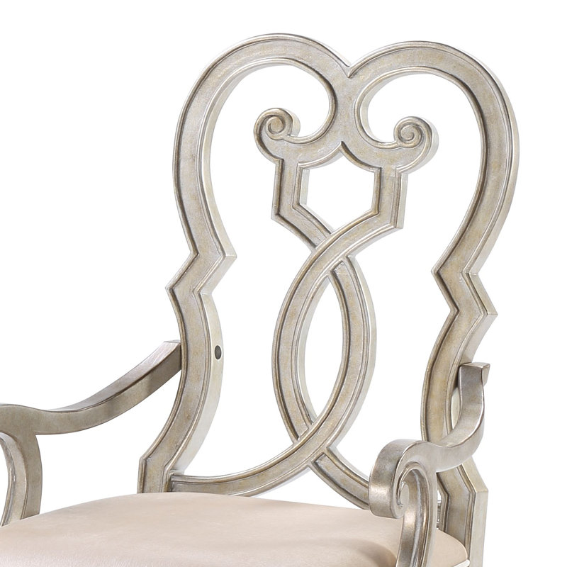 Ivory Velvet Upholstered Arm Chair with Antique Champagne Wood Frame