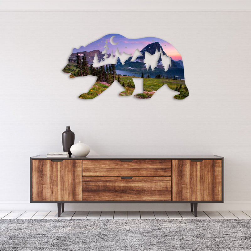 Art mural en métal à ours en édition limitée du parc national Glacier, H 24 po x l 48 po x P 0,12 po